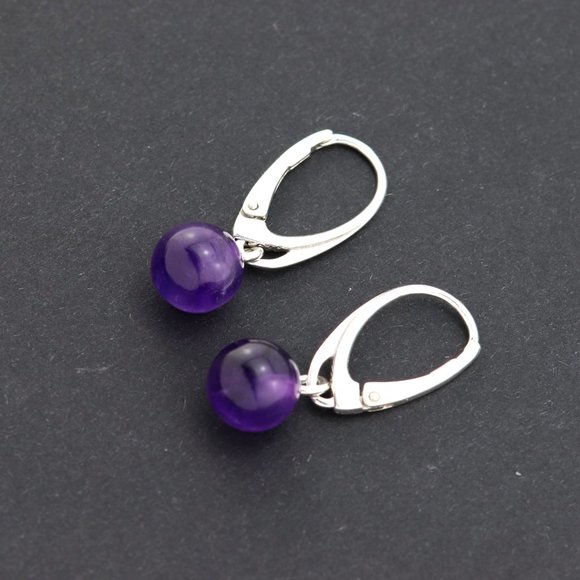 Silver (925) earrings with purple natural amethyst, diameter 8mm - Picture 12 of 12